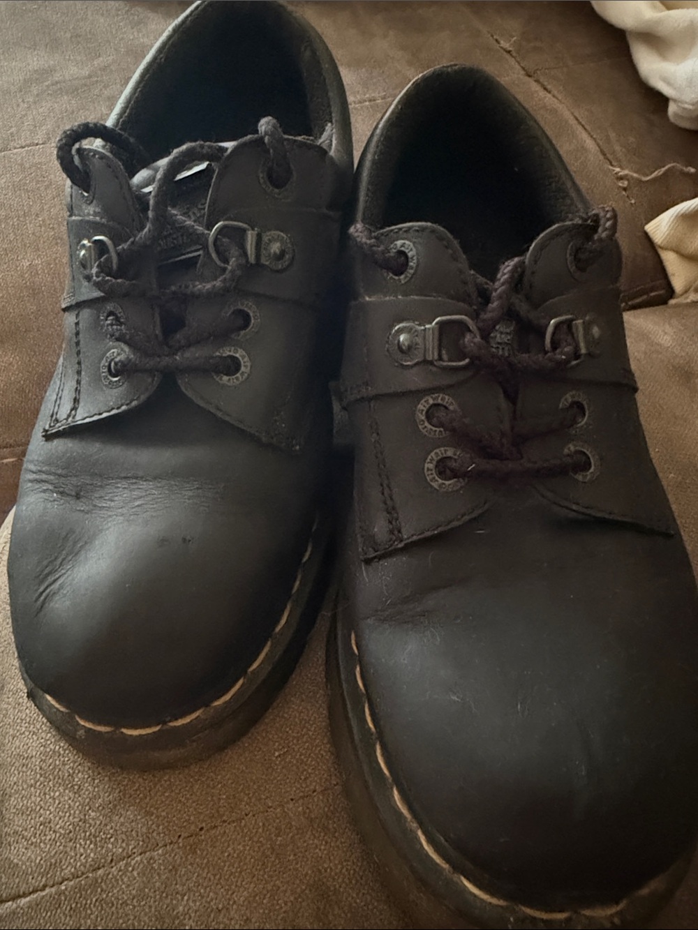Dr. Martens industrial slip resistant Black Leather Lace-Up Combat Shoes